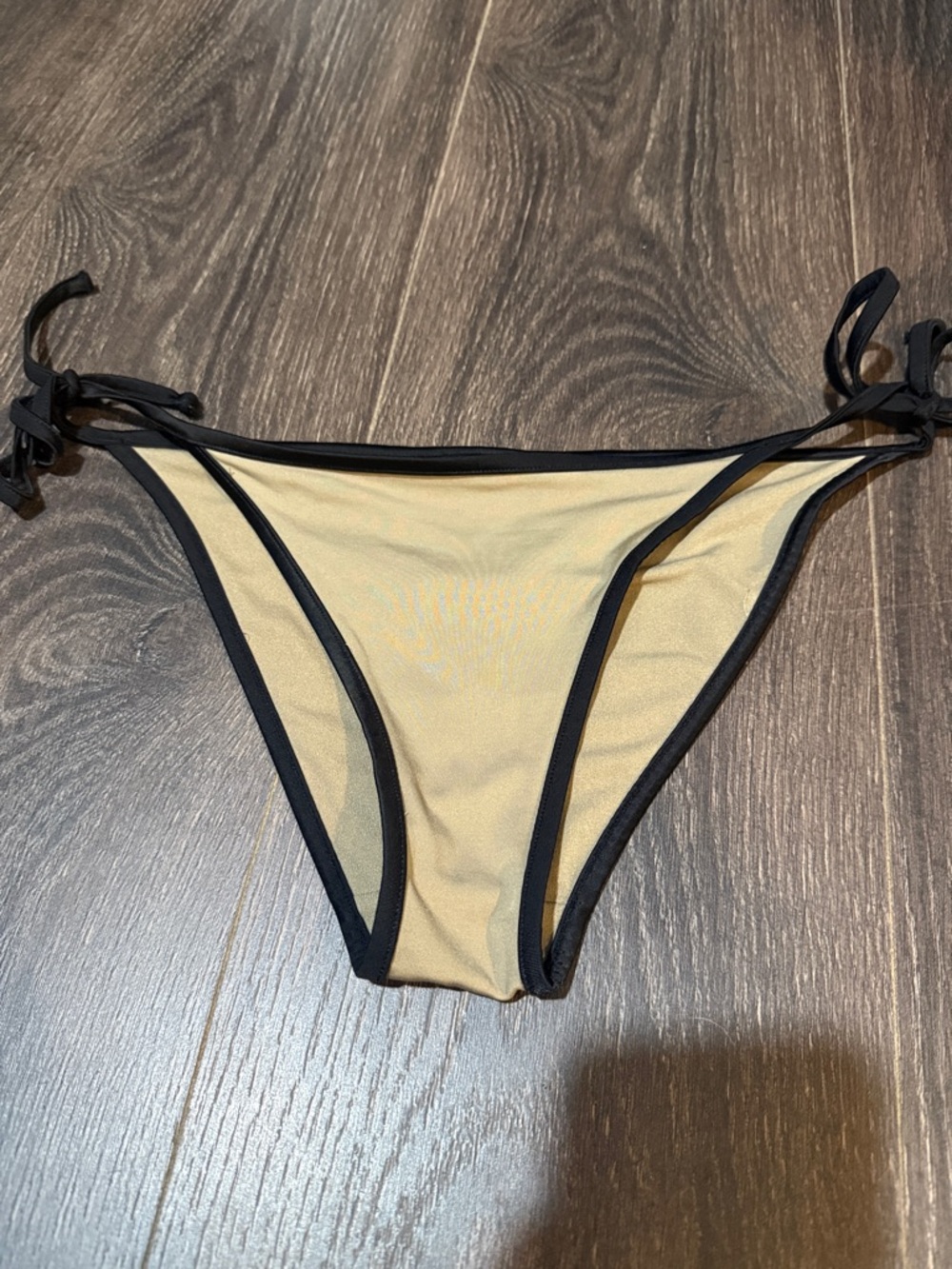H&M Beige and Black Trim Tie-Side Bikini Bottoms
